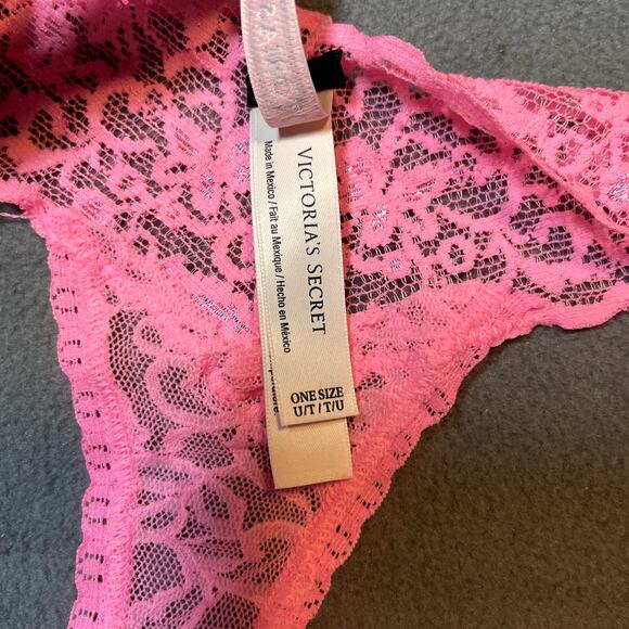 Victoria's Secret 2012 The Lacie Thong Panty Pink Showtime Sparkle Lace Waist - Picture 6 of 8